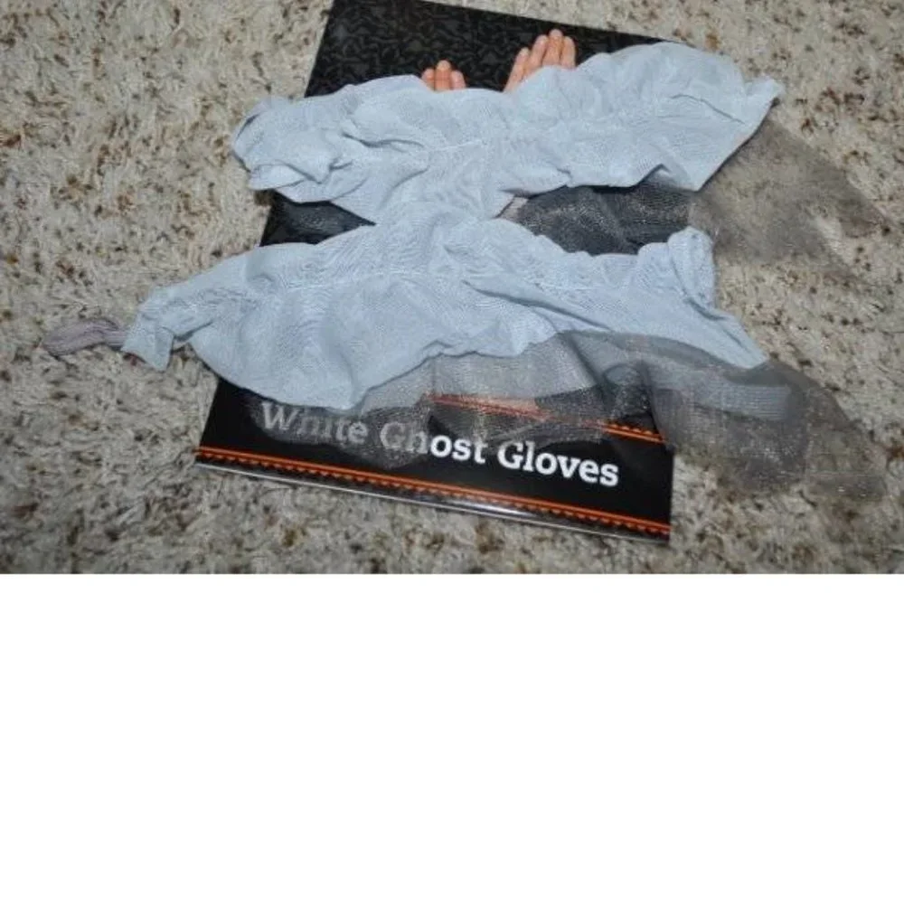 Ghost Gloves Fingerless White Dirty Gray Halloween Costume Accessory 14+